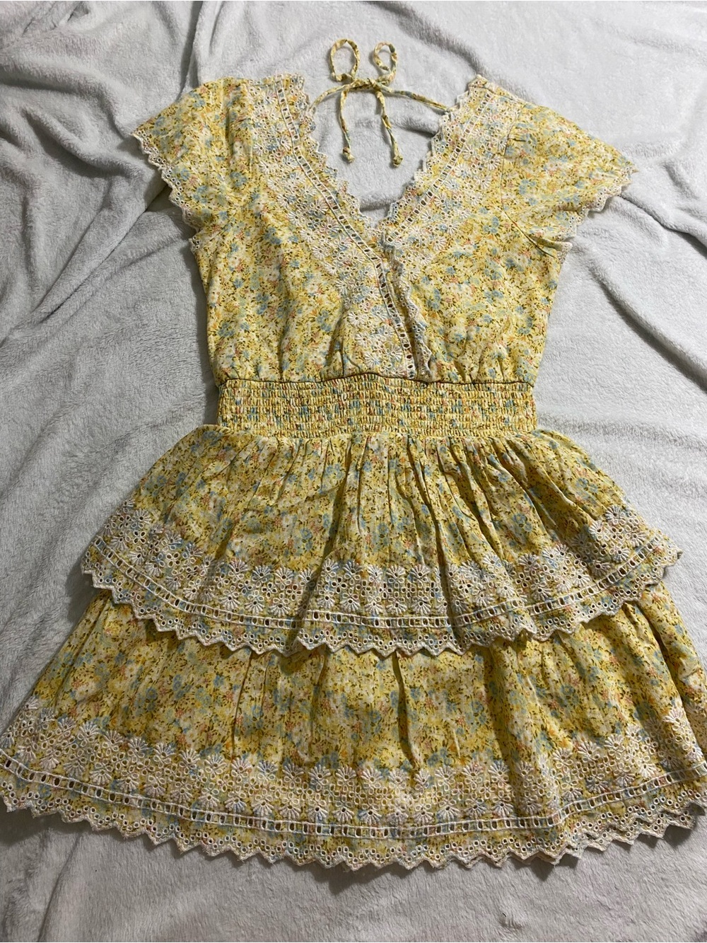 American Eagle Outfitters Yellow Floral Tiered Mini Dress